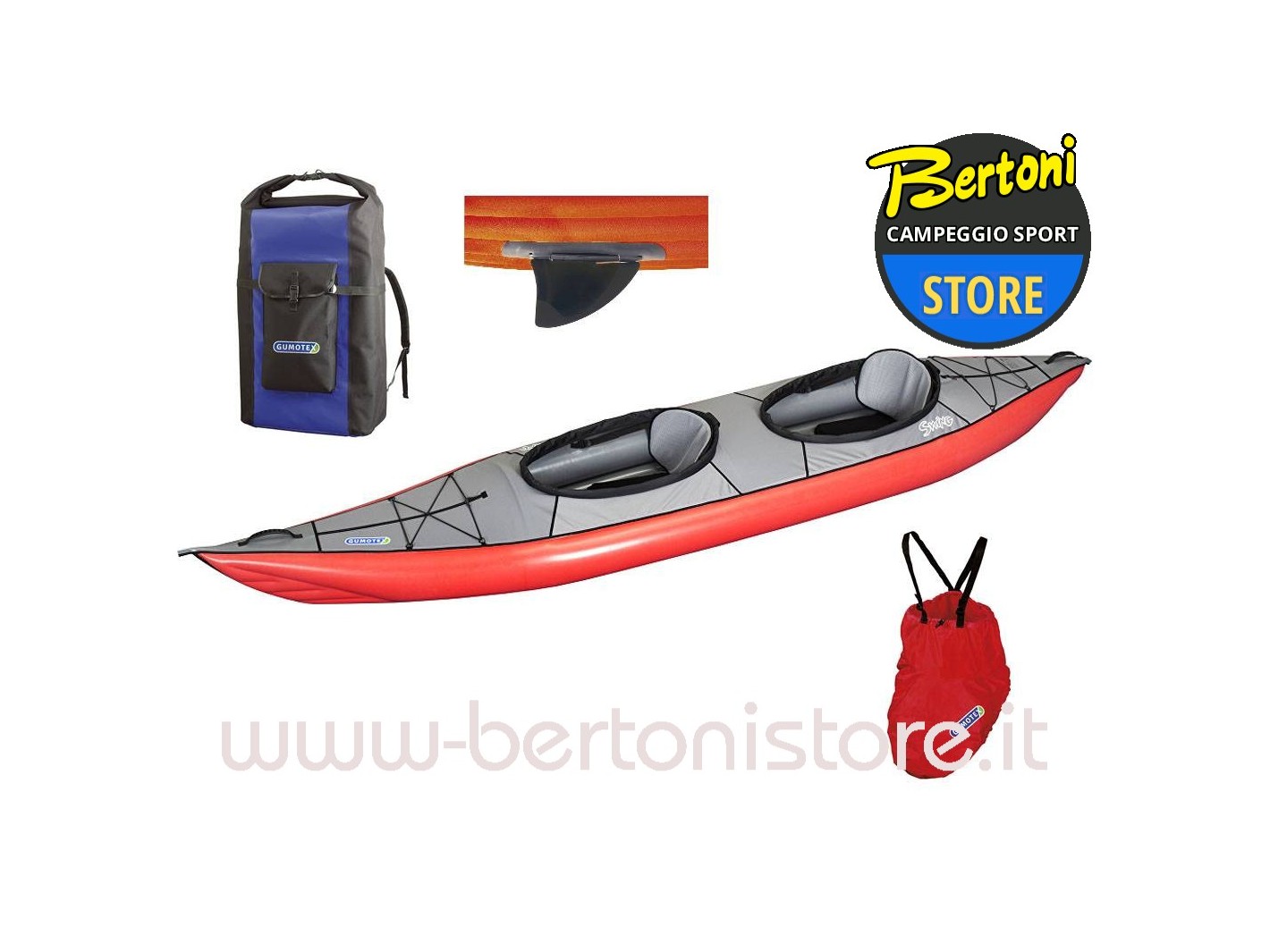 Swing 2 Rosso Set Kayak Gonfiabile con Pinna 043912-R (5C/11C) GUMOTEX