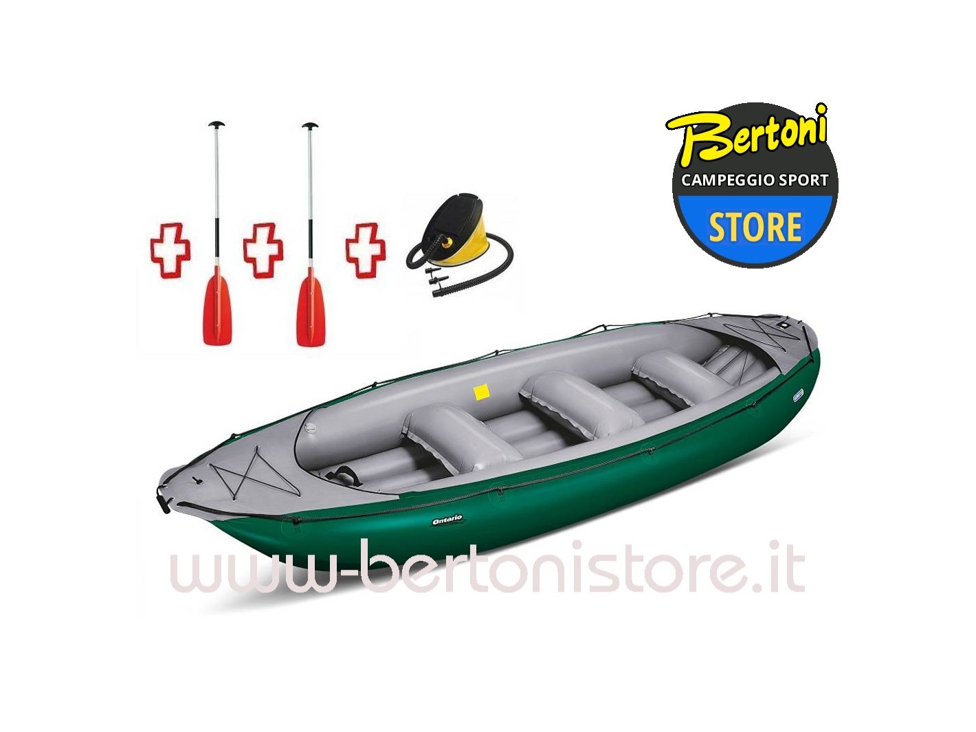 Gommone Gonfibile Rafting Ontario 450S Verde 044002-G (13C/11C) + 1 Pompa + 2 Remi GUMOTEX