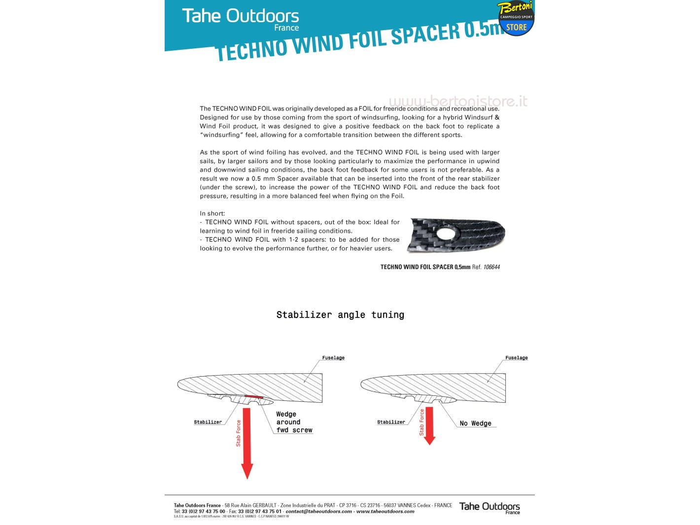 T Wind Foil Spacer 0,5 mm. 107234 BIC SPORT