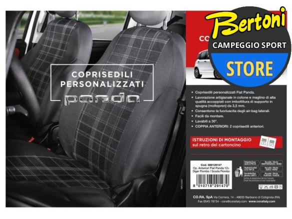 Coprisedili anteriori personalizzati Fiat Panda 12> tess. misto cotone  scozzese grigio/piombo