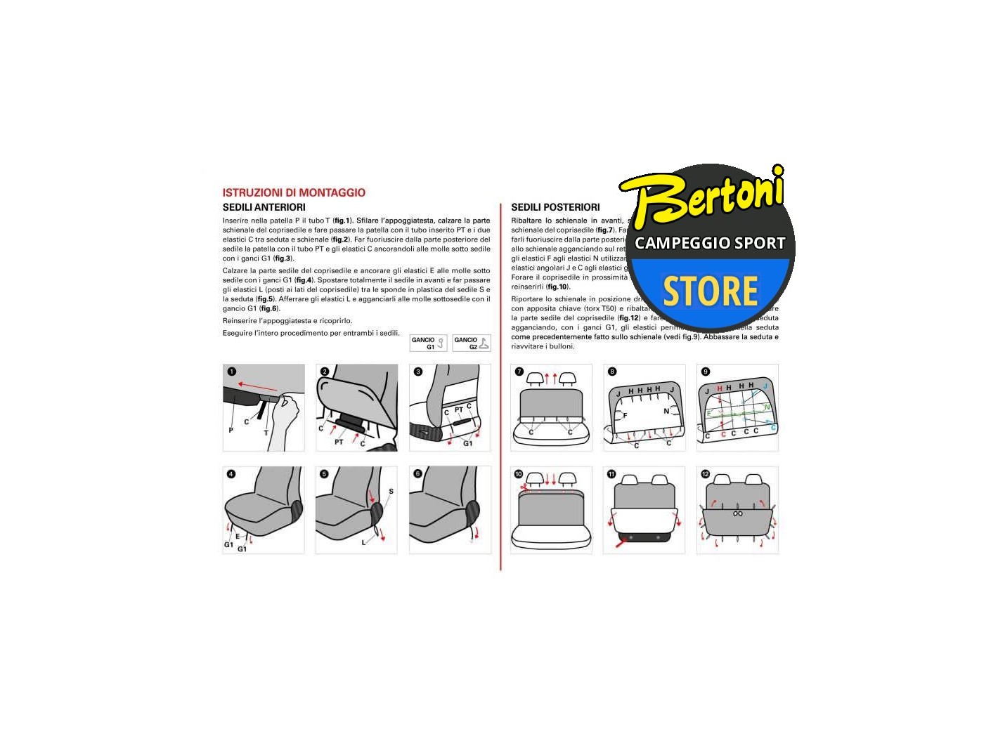 Serie completa coprisedili personalizzati Fiat Panda 12 4 posti post. intero tess. misto cotone quadri grigio/rosso